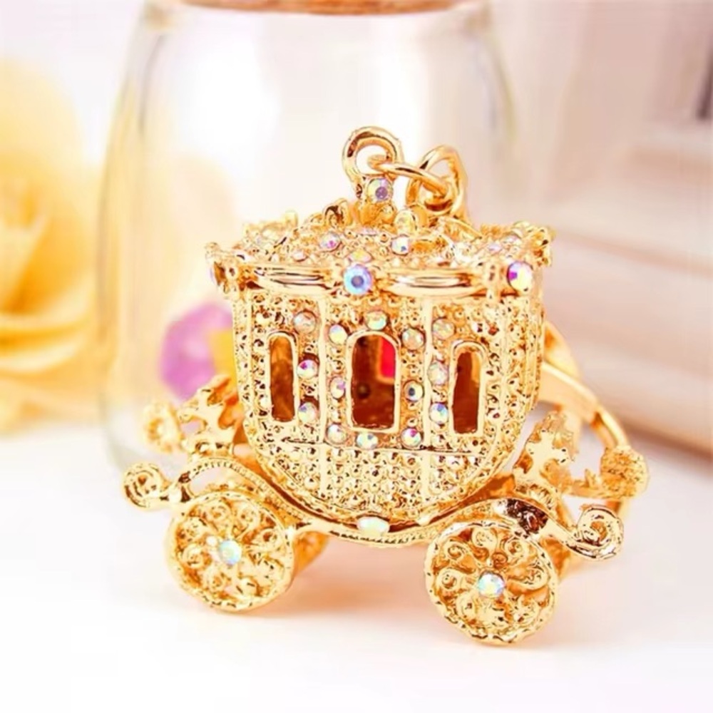 Gold Carriage Pendant with Sparkling Gems